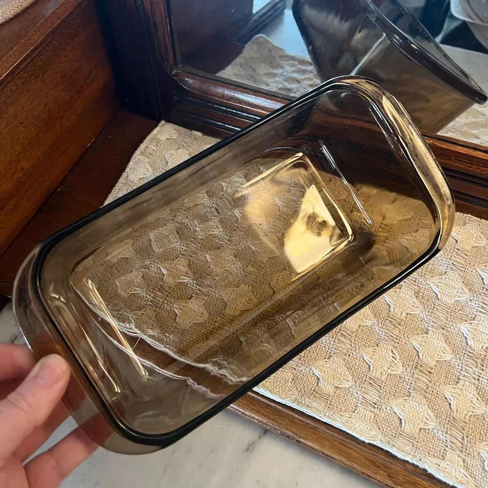 PYREX‎ Classic Vintage All Uppercase Smoke Colored Glass Loaf Pan 10in by 5 in
